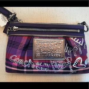 Coach poppy pink plaid wristlet